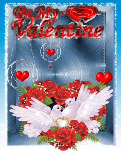 Валентинка с голубями и сердечками ВАЛЕНТИНКИ. ОТКРЫТКИ