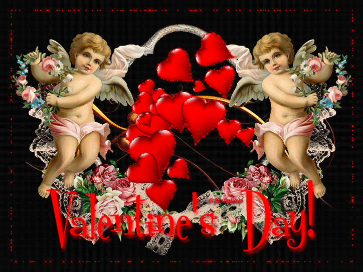 Валентинка ангелочки с сердечками С 14 Февраля валентинки