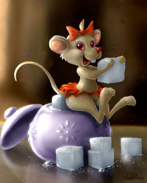 Мышка с кусочком сахара Детские картинки