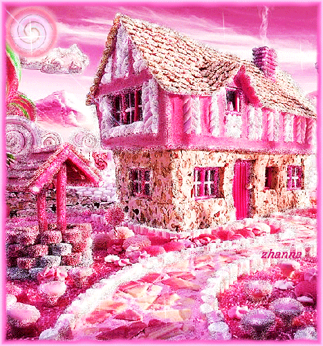 Розовый домик из карамели Детские картинки